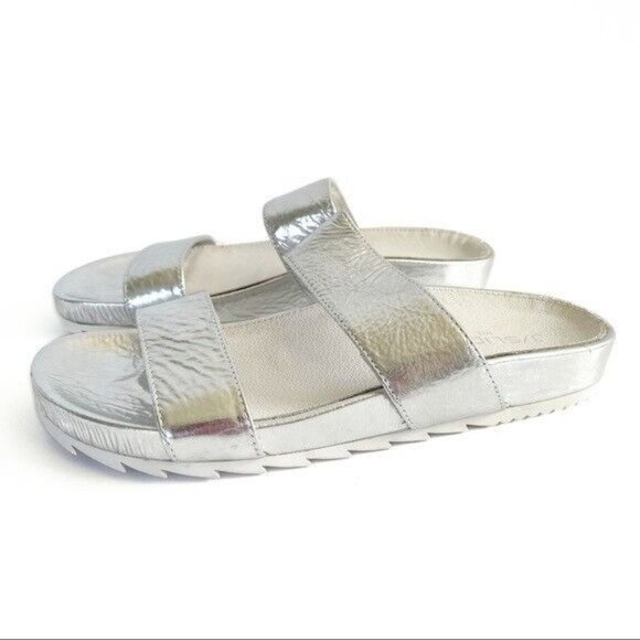 J Slides Edie Sandals Silver Leather Platform Slip On Double Strap in Size 7.5 - Picture 14 of 15